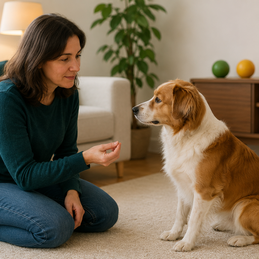 Tutora observando atentamente o comportamento do cachorro